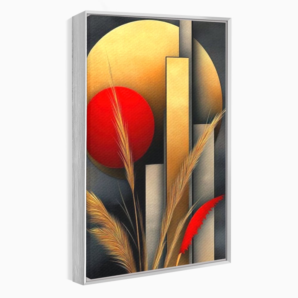 Tablou canvas cu tablou canvas cu forme geometrice si spice, in rama de aluminiu argintiu